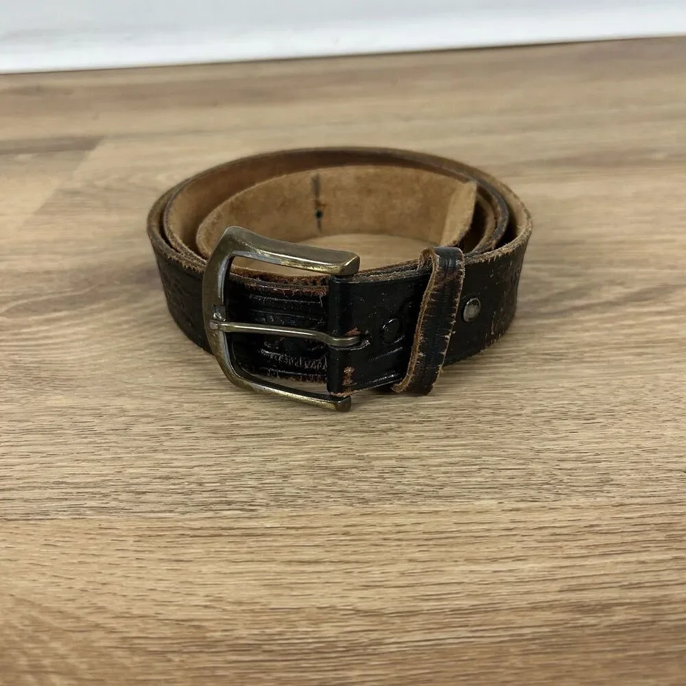 LEVI'S Classic Distress Brown Leather Belt Mens Size 42 Embossed Swirl Western